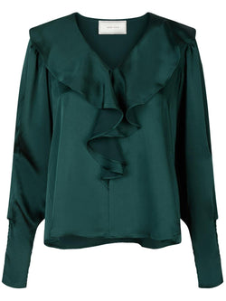 Neo Noir Sandie Sateen Bluse Dark Green