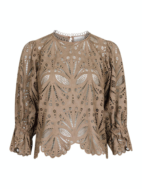 Neo Noir Adela Embroidery Bluse Taupe