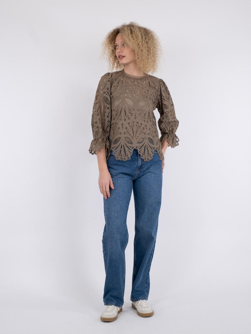 Neo Noir Adela Embroidery Bluse Taupe