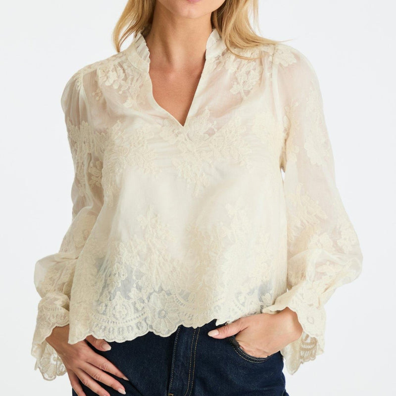 Neo Noir Amara Big Embroidery Bluse Off White