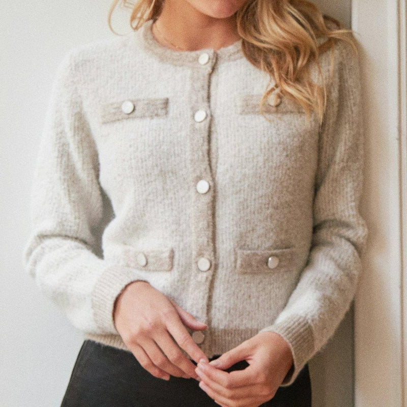 Neo Noir Vivia Knit Cardigan Beige Melange