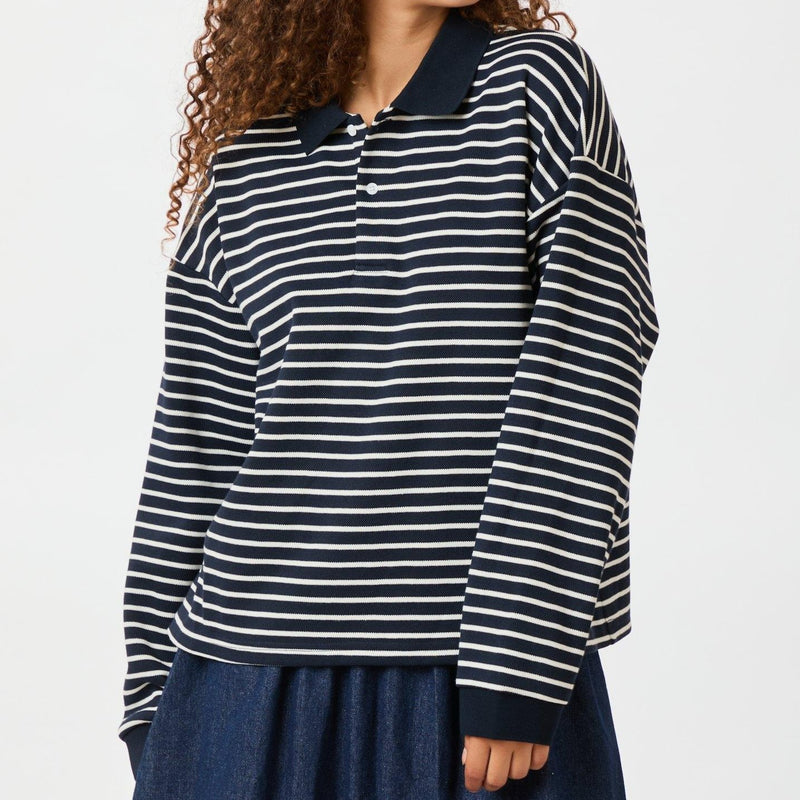 Neo Noir Sara Stripe Polo Bluse Navy