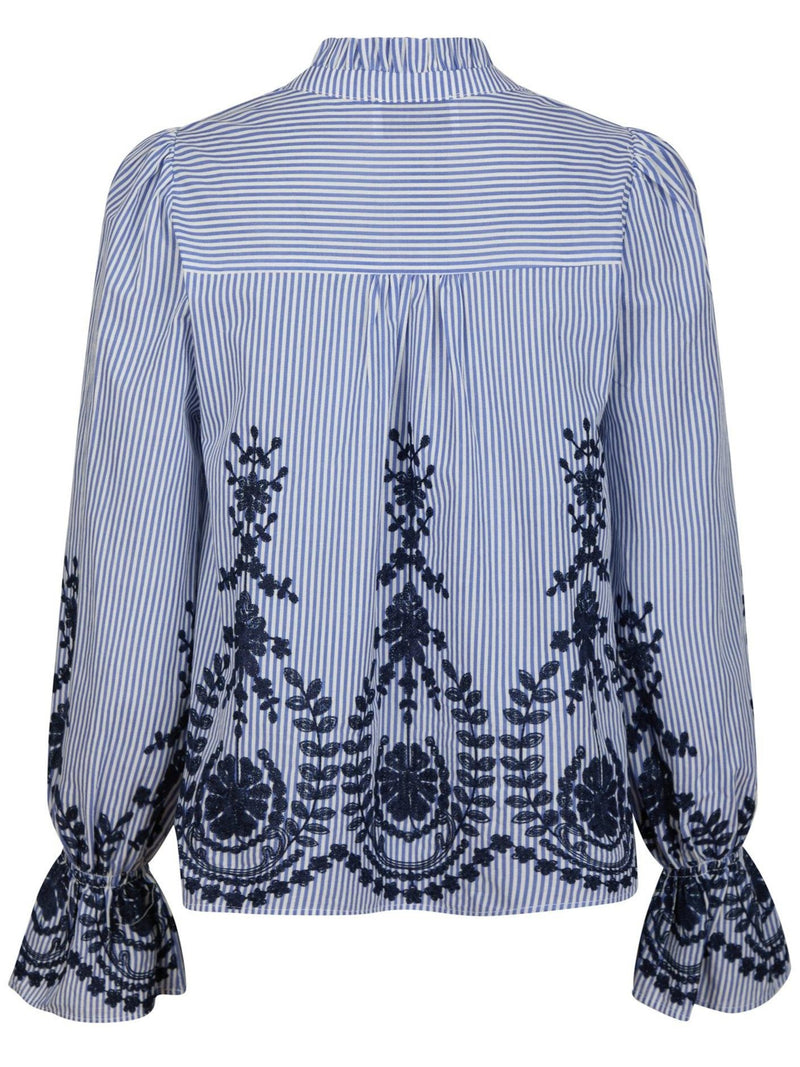 Neo Noir Amara Stripe Emb Bluse Blue