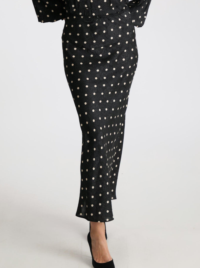 Neo Noir Lola Retro Dot Long Nederdel Black