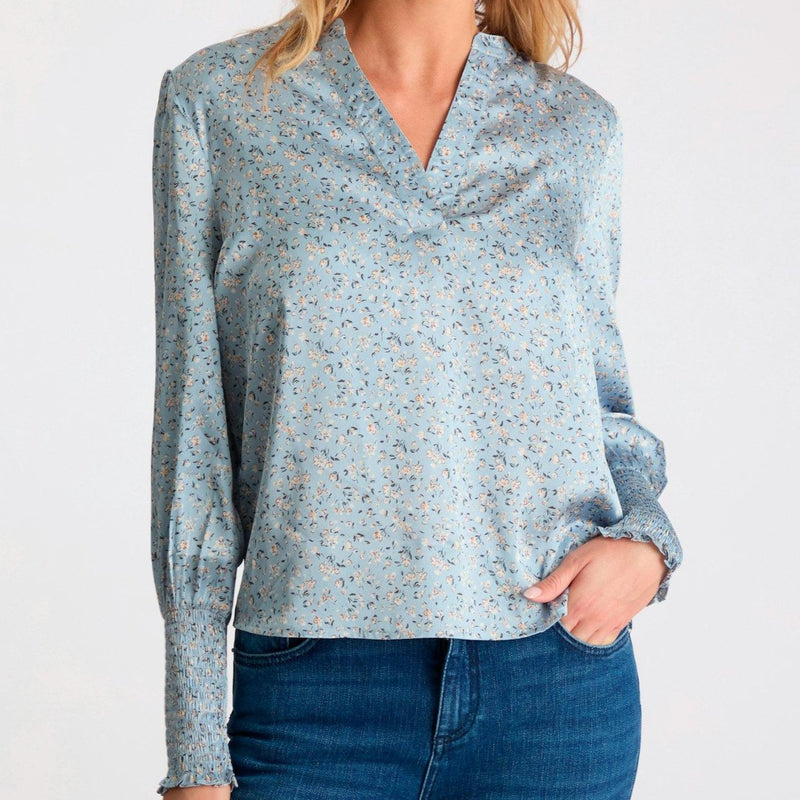 Neo Noir Landa Mini Print Bluse Dusty Blue