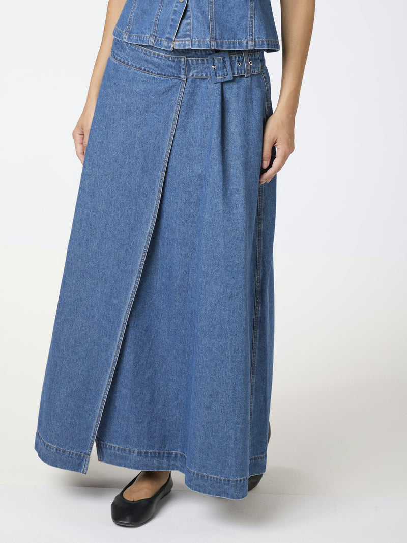 Neo Noir Nina Wrap Denim Nederdel Blue