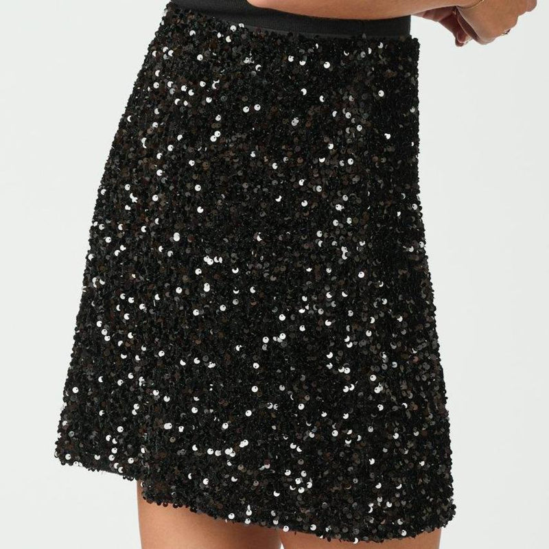 Neo Noir Miva Velvet Sequins Nederdel Black