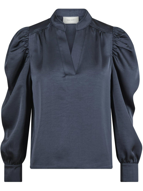 Neo Noir Rosslyn Heavy Sateen Bluse Midnight Blue (Forudbestil - lev. uge 44)