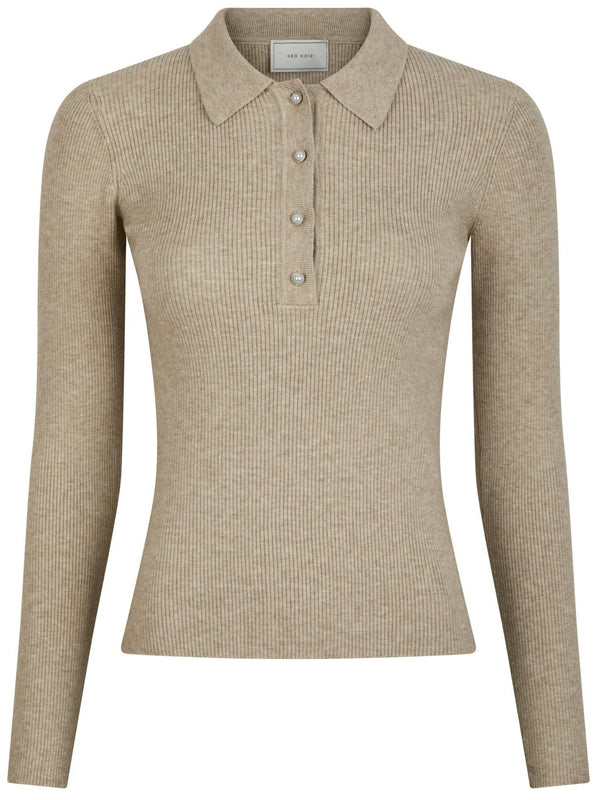 Neo Noir Panama Knit Bluse Beige Melange