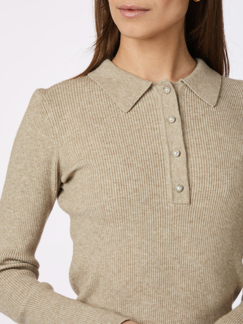 Neo Noir Panama Knit Bluse Beige Melange