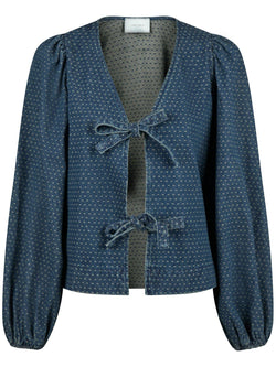 Neo Noir Silvi Overdyed Dot Bluse Ash Blue