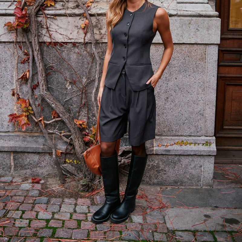 Neo Noir Fabia Structure Vest Dark Grey