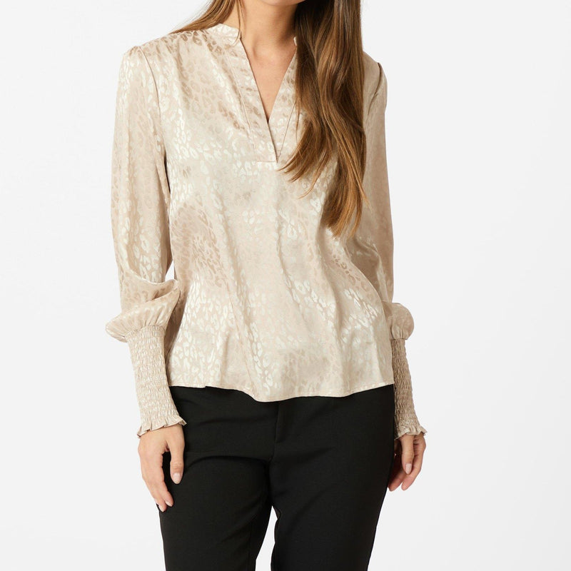 Neo Noir Landa Leo Jacquard Bluse Champagne