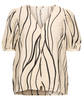 Object Jacira SS V-Neck Top Sandshell/Black Wavy Lines