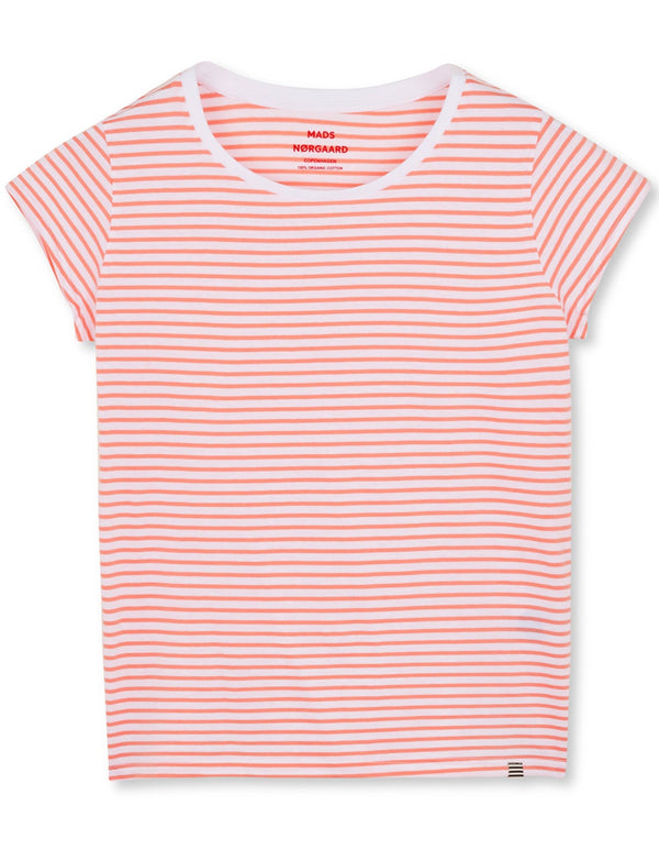 Mads Nørgaard Organic Jersey Stripe Teasy T-shirt Brilliant White/Shell Pink