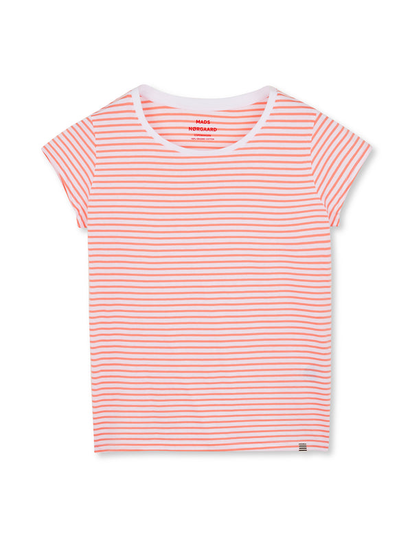 Mads Nørgaard Organic Jersey Stripe Teasy T-shirt Brilliant White/Shell Pink