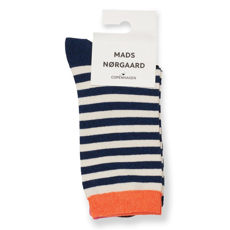 Mads Nørgaard Sock Pair Ana Mix Blue Stripe/Black Coffee