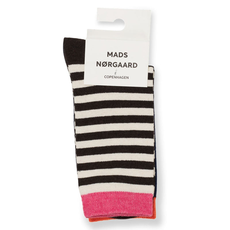 Mads Nørgaard Sock Pair Ana Mix Black Coffee Stripe/Blue Dot