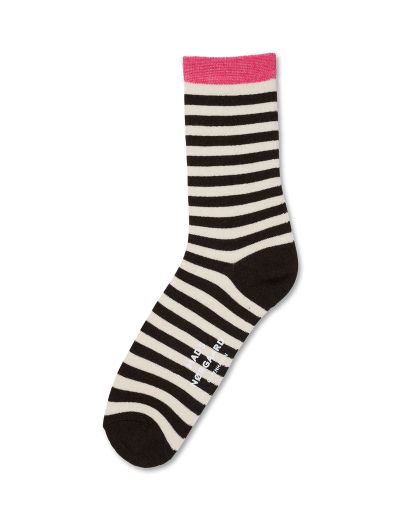 Mads Nørgaard Sock Pair Ana Mix Black Coffee Stripe/Blue Dot