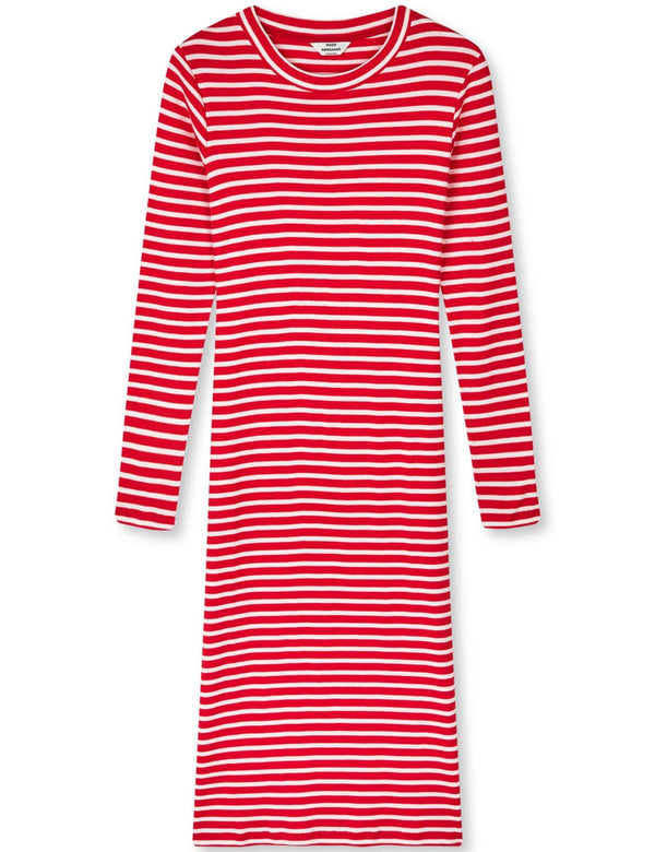 Mads Nørgaard Cotton Stripe Duba Kjole High Risk Red/White Alyssum