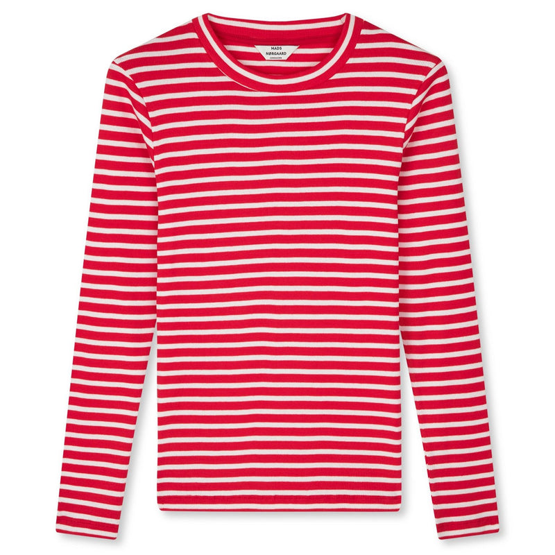 Mads Nørgaard Cotton Stripe Tuba LS Bluse High Risk Red/White Alyssum