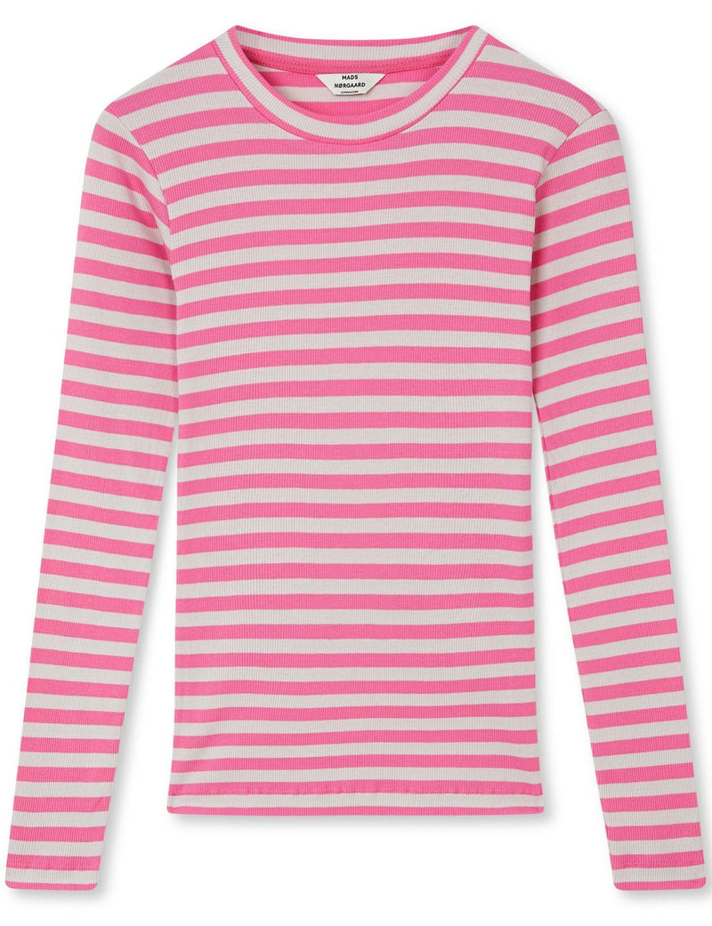 Mads Nørgaard 2x2 Cotton Stripe Tuba Bluse Carmine Rose/Quiet Grey