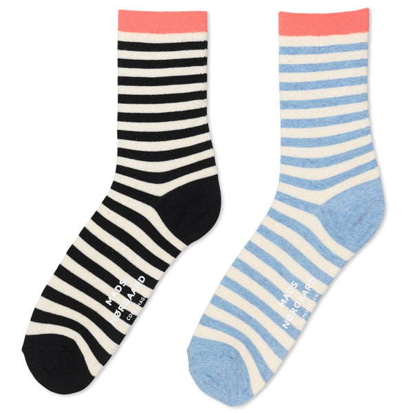 Mads Nørgaard Sock Pair Stripe Mix 2-Pak Strømper Black/Light Blue