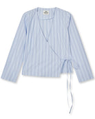 Mads Nørgaard Mia Poplin Pam Wrap Top Pinstripe/Provence, blå wrap top