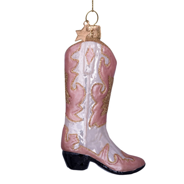 Vondels Glas Ornament Opal Cowboy Boot Champagne
