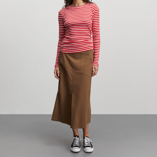 Mads Nørgaard Cotton Stripe Tuba LS Bluse High Risk Red/White Alyssum