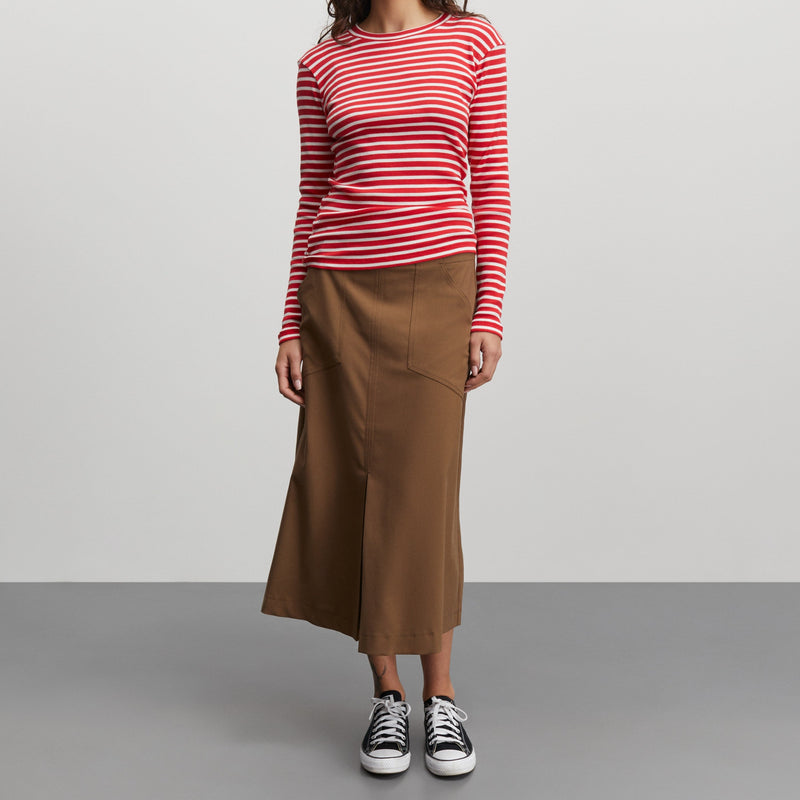 Mads Nørgaard Cotton Stripe Tuba LS Bluse High Risk Red/White Alyssum