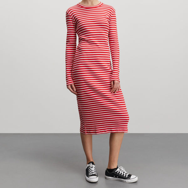 Mads Nørgaard Cotton Stripe Duba Kjole High Risk Red/White Alyssum