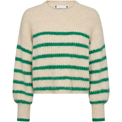 Co'Couture Coralie Crop Stripe O-knit Strik BoneGreen