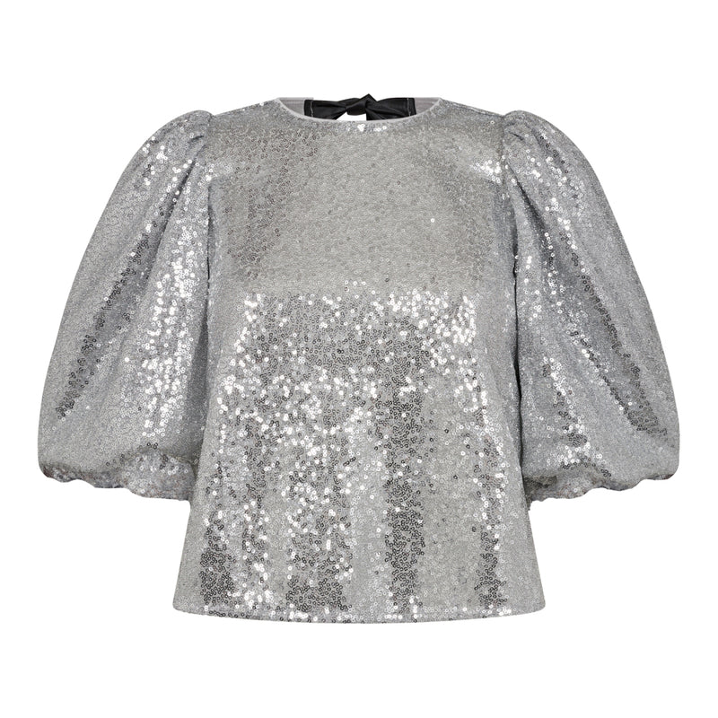 Co'Couture Stevie Sequin Bow Bluse Silver