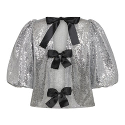 Co'Couture Stevie Sequin Bow Bluse Silver