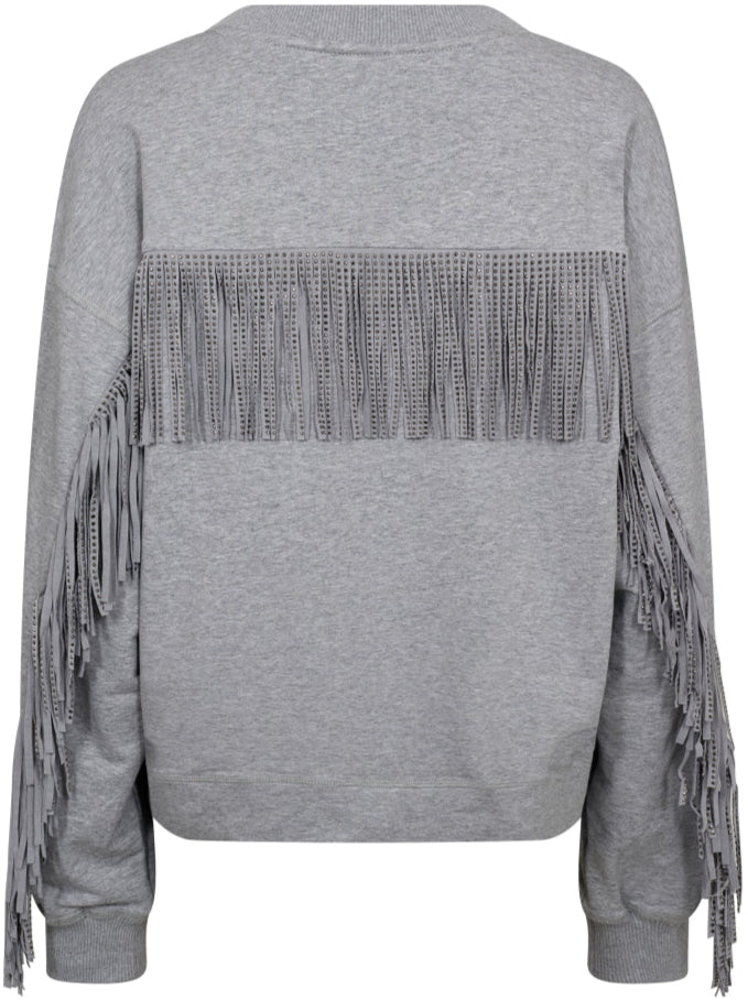 Co'Couture Stud Fringe Sweat Light Grey