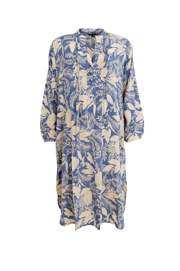 Black Colour Luna Pleat Tunic Dress Floral Blue