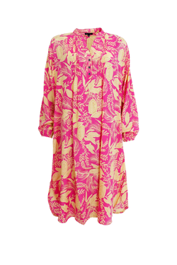 Black Colour Luna Pleat Tunic Dress Floral Pink