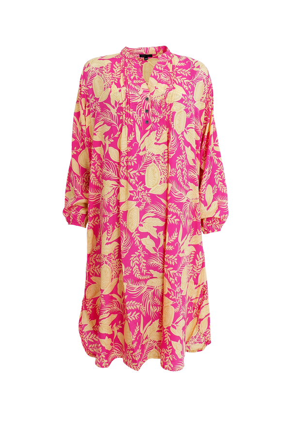 Black Colour Luna Pleat Tunic Dress Floral Pink