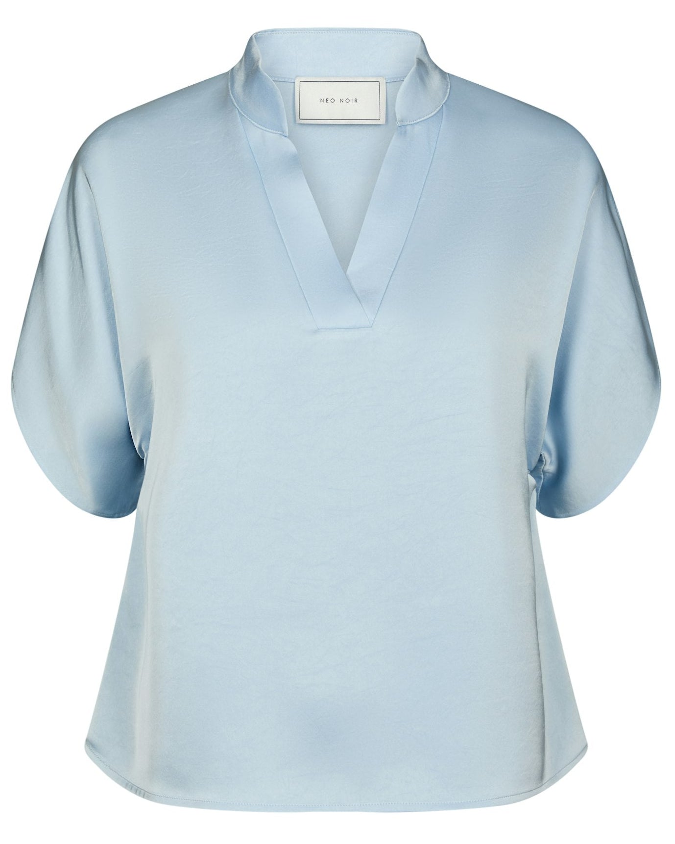 Anelle Heavy Sateen Bluse Light Blue fra Neo Noir, blå satinbluse