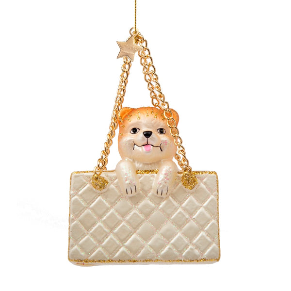 Vondels Glas Ornament Fashion Bag w/ Pomeranian Dog Champagne Matt