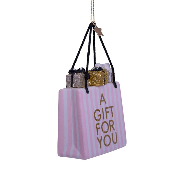 Vondels Glas Ornament Striped Giftbag Soft Pink / White
