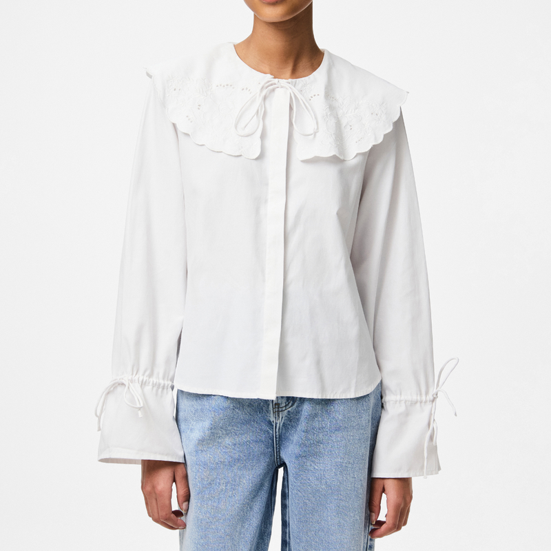 Pieces Fetina LS Collar Skjorte Bright White