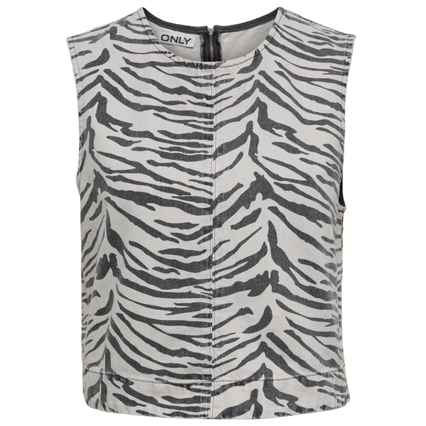 Only Dorsi SL Zebra Denim Top Light Grey Denim