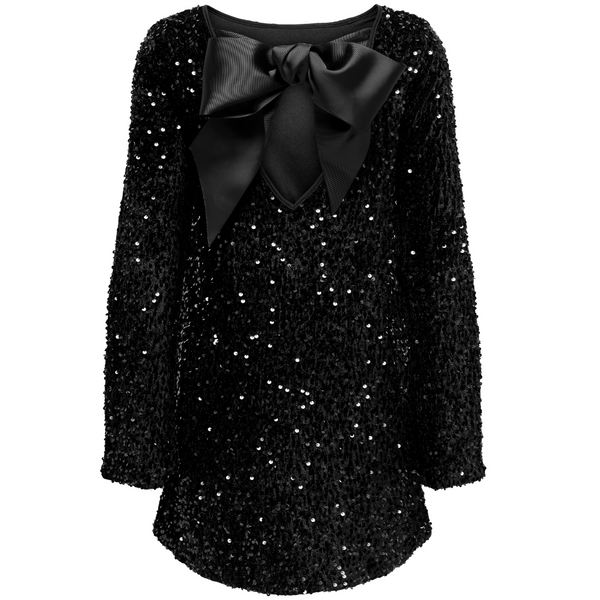 Only Anika Sequins LS Bow Kjole Black Bow