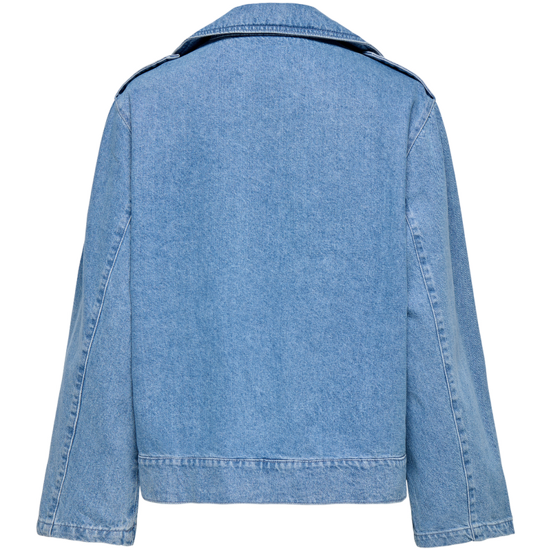 Only Johanna Oversized Biker Denim Jakke Light Blue Denim