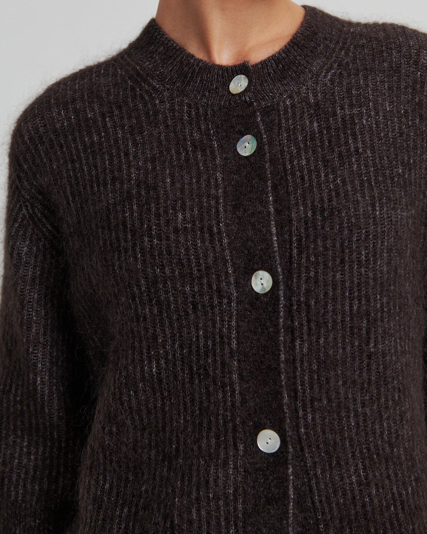 Second Female Andrea Rib Knit Cardigan Chocolate Tort, Lækker brun strik