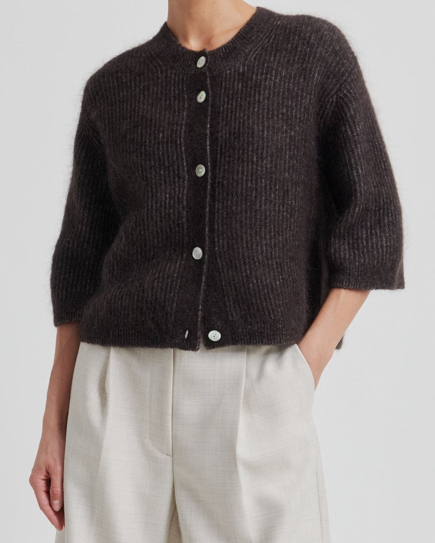 Second Female Andrea Rib Knit Cardigan Chocolate Tort, Lækker brun strik