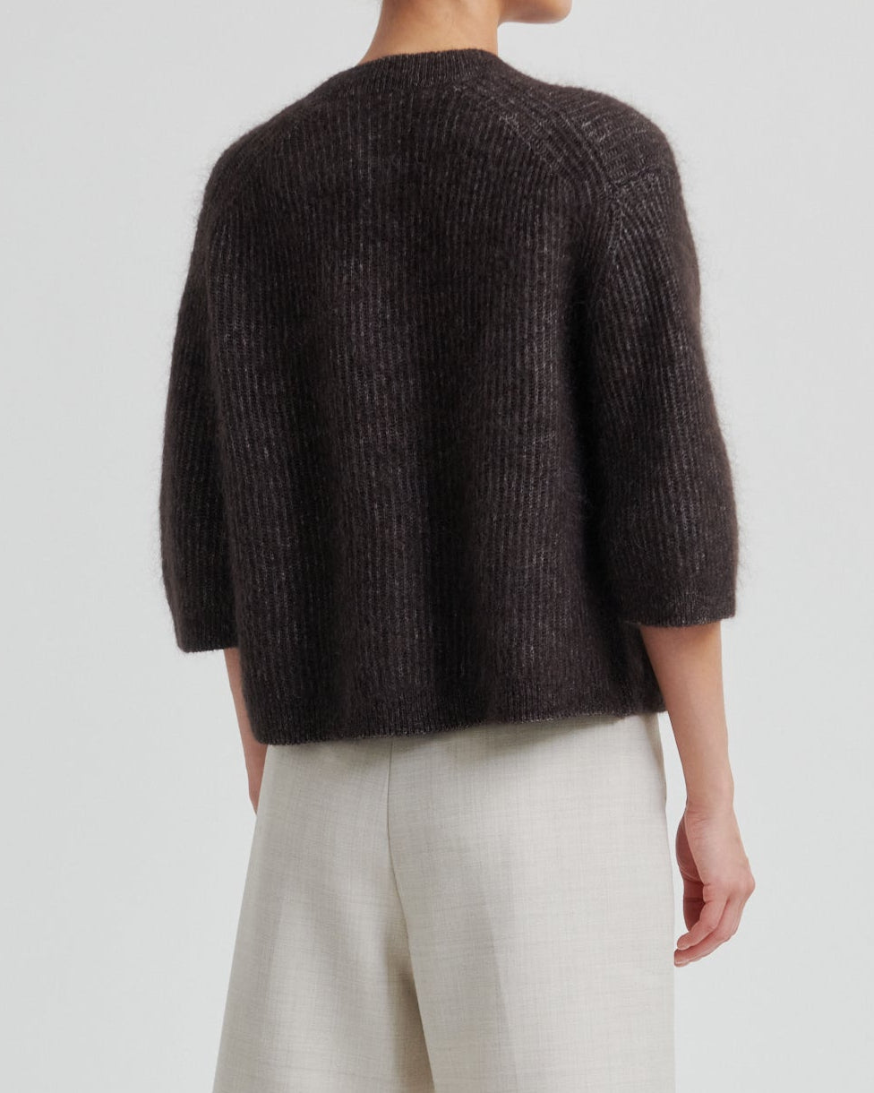 Second Female Andrea Rib Knit Cardigan Chocolate Tort, Lækker brun strik