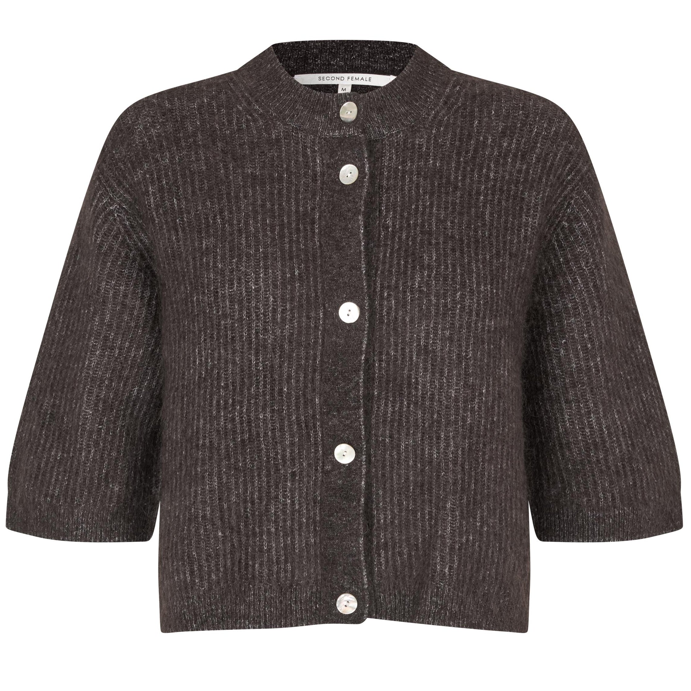 Second Female Andrea Rib Knit Cardigan Chocolate Tort, Lækker brun strik